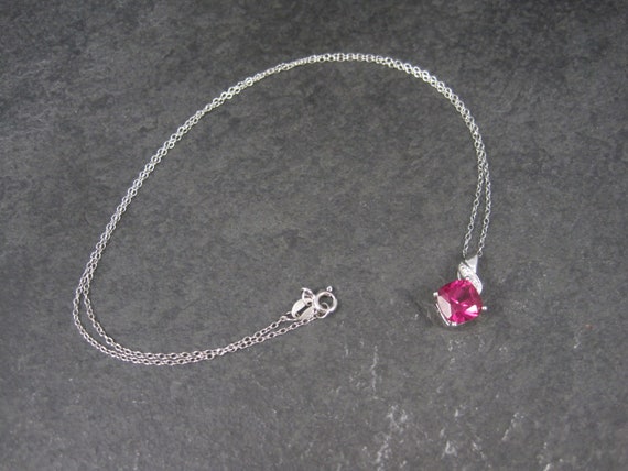 Retro 90s Sterling Synthetic Pink Sapphire Pendant - image 2