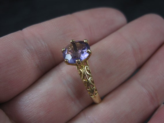 90s Vintage 10K Filigree Amethyst Solitaire Ring … - image 8