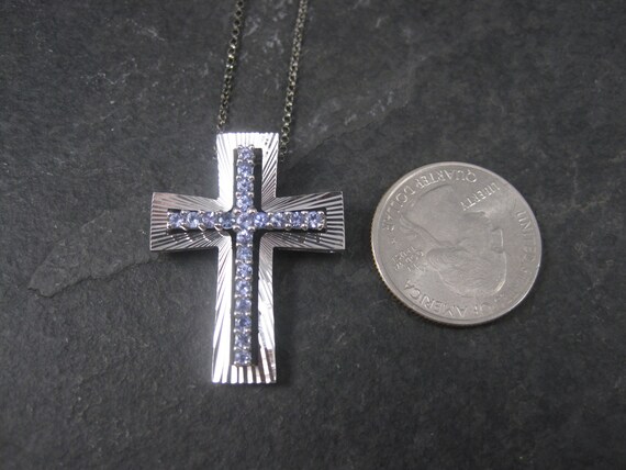 Sterling Silver Cross Pendant with Purple Crystal… - image 4