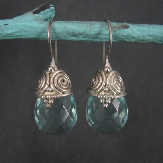 Vintage Sterling Faceted Blue Crystal Earrings Sa… - image 1