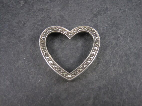 Large Vintage Sterling Marcasite Heart Pendant - image 5