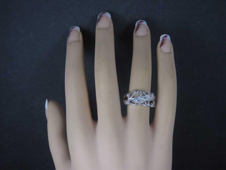Vintage Sterling Diamond Leaf Ring Size 7
