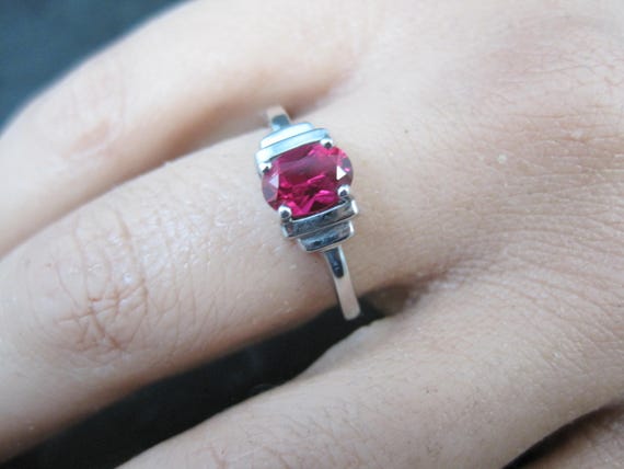Estate Sterling Ruby Solitaire Ring Size 8 - image 6