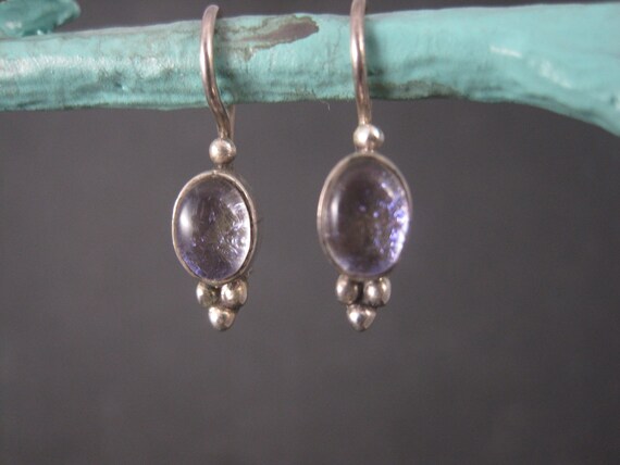 Vintage Sterling Purple Dichroic Glass Earrings L… - image 5