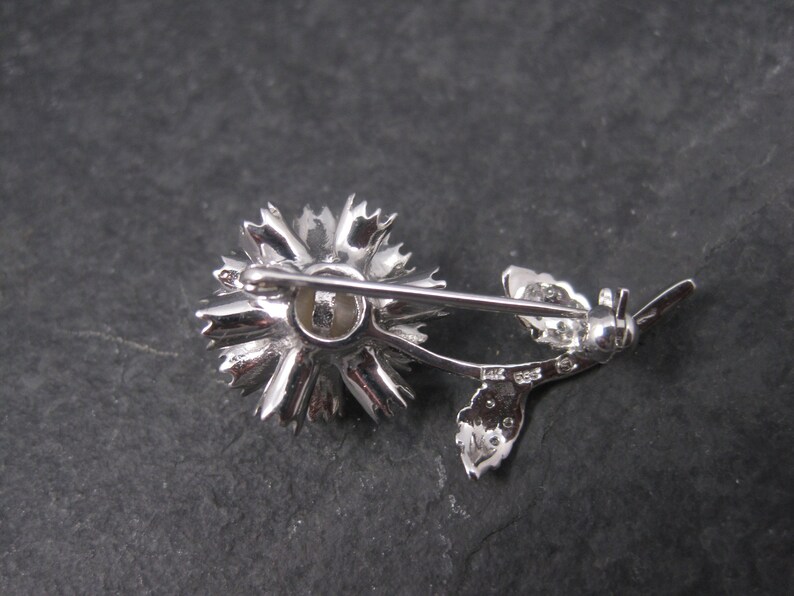 Vintage 14K Pearl Diamond Flower Brooch