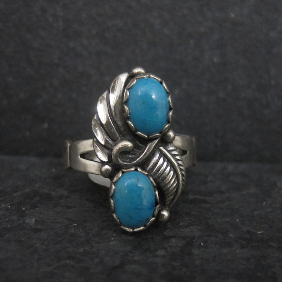 Vintage Southwestern Sterling Turquoise Feather R… - image 1