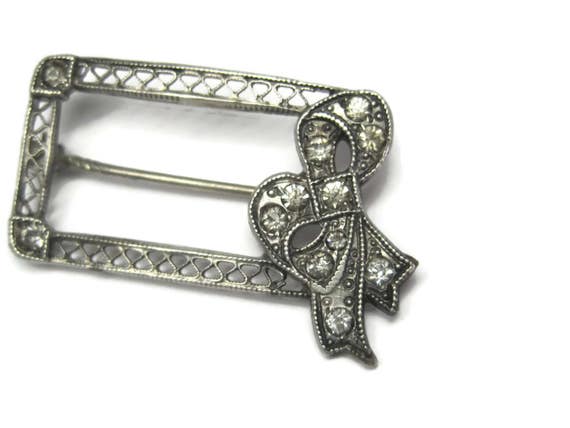 Antique Sterling Paste Diamond Bow Brooch - image 6