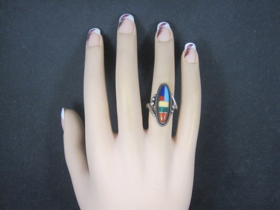 Southwestern Sterling Inlay Ring New Old Stock Si… - image 6