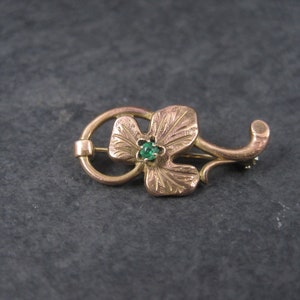 Estate Rose Gold Filled Green Rhinestone Leaf Brooch image 7