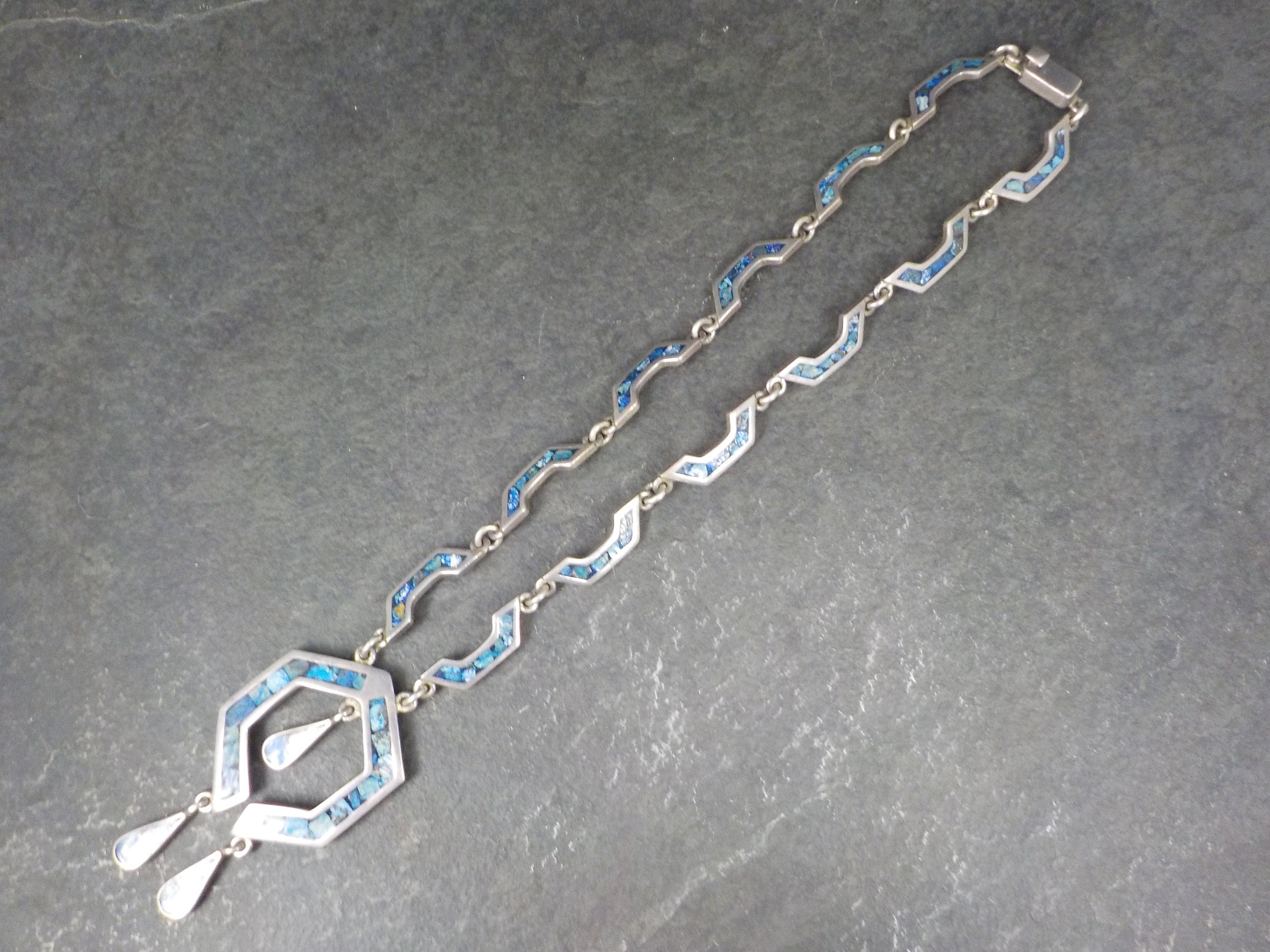 Vintage Mexican Silver Sodalite Inlay Necklace - Etsy