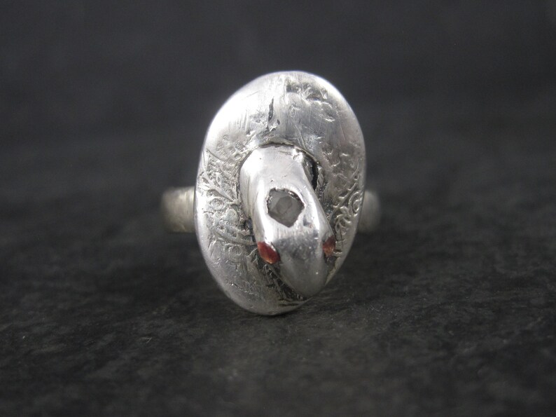Unusual Vintage Sterling 14K Diamond Sapphire Snake Ring Size 6.75