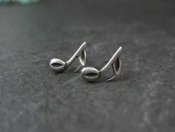Tiny Sterling Semiquaver Stud Earrings Vintage Mu… - image 1