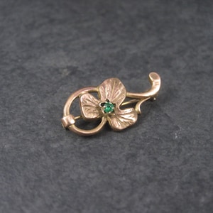 Estate Rose Gold Filled Green Rhinestone Leaf Brooch image 8