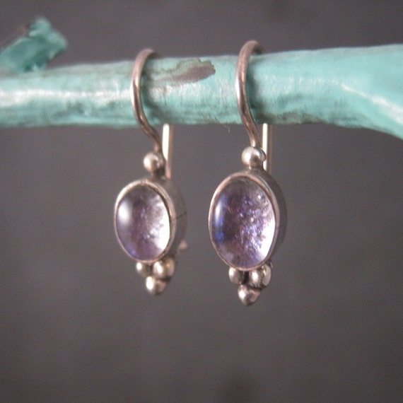 Vintage Sterling Purple Dichroic Glass Earrings L… - image 1