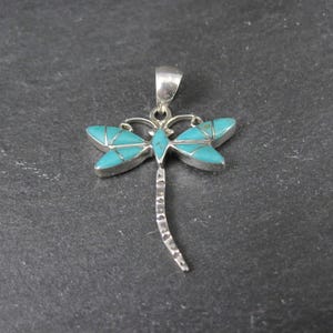 Southwestern Inlaid Turquoise Dragonfly Pendant Sterling Silver Estate Jewelry NOS