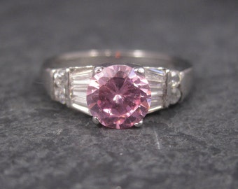 Sterling Silver Pink Sapphire White Zircon Ring Size 8