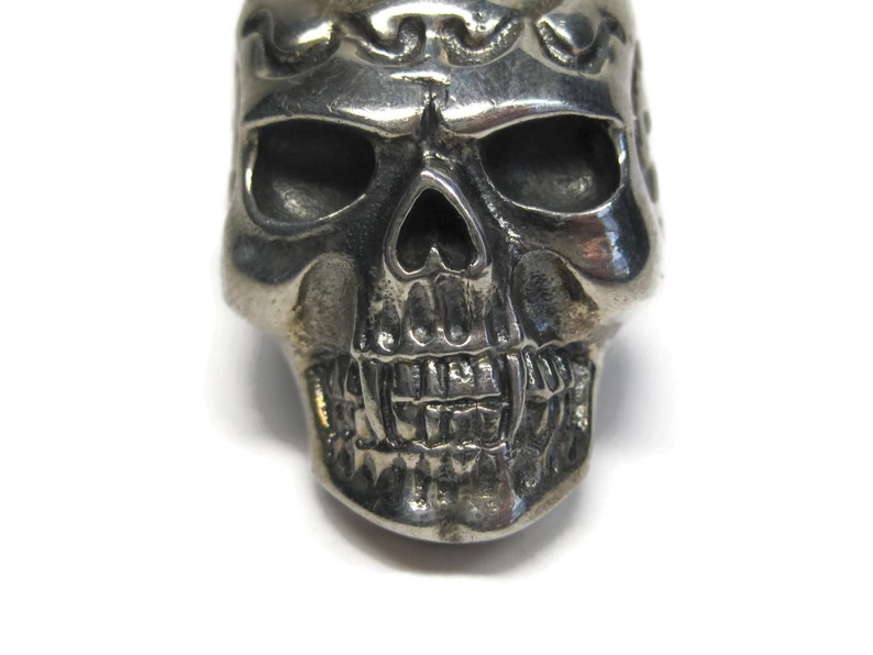 Mens Vintage Sterling Vampire Skull Ring Size 11 image 6