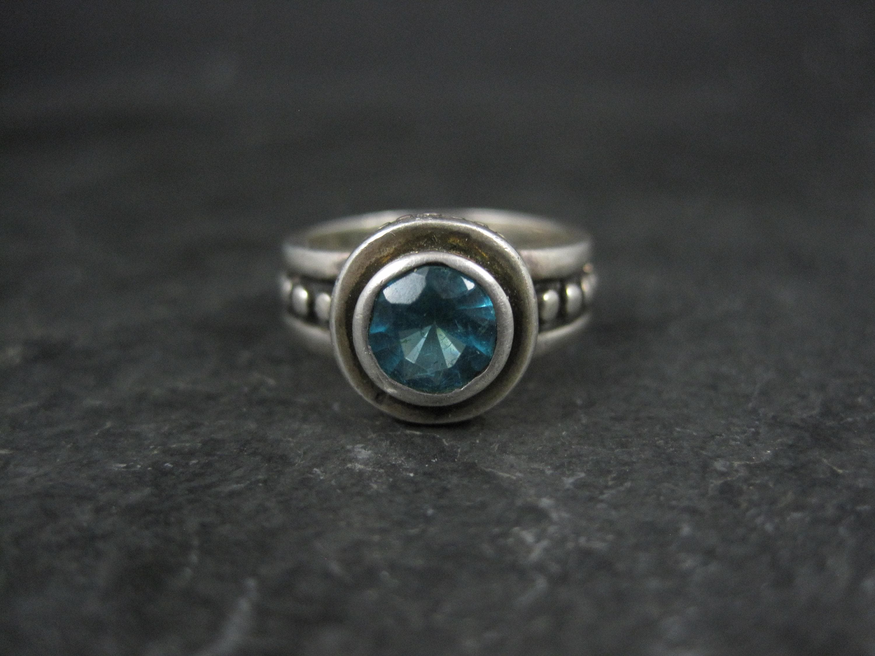 Estate Sterling Blue Topaz Ring Size 4.5