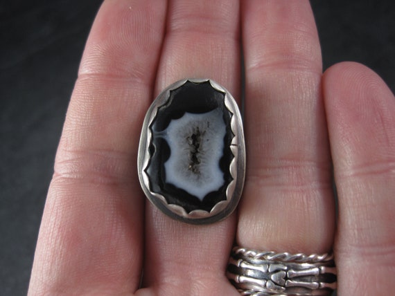 Vintage Black Druzy Geode Ring Sterling Size 9 - image 5