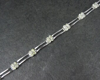 Vintage Sparkling White Crystals CZ Flowers Floral Design Tennis Chain Bracelet 925 Sterling Silver BR 852L