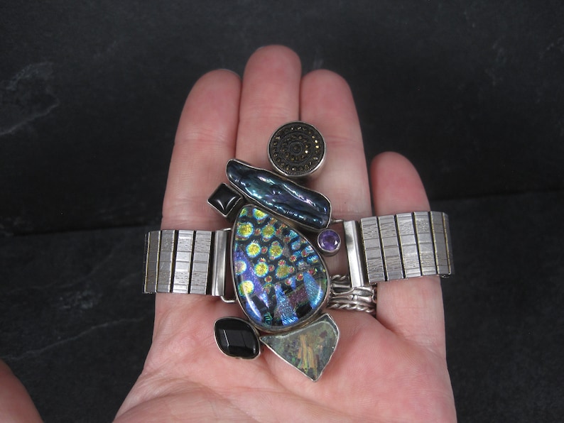 Huge Estate Designer Art Glass Gemstone Biwa Pearl Bracelet