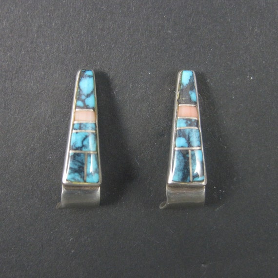 Zuni Turquoise Inlay Earrings Sterling - image 1