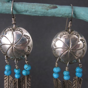 Estate Southwestern Sterling Concho Feather Earrings image 2