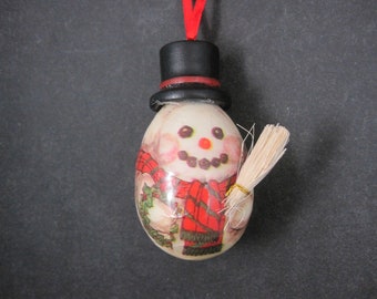 Vintage Decoupage Egg Snowman Christmas Ornament