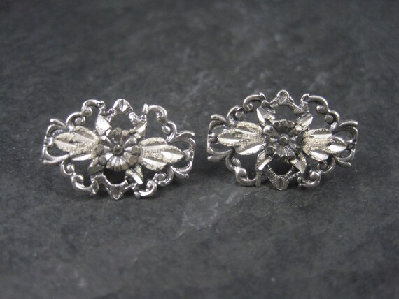 Vintage Sterling Diamond Cut Flower Earrings Lang… - image 4