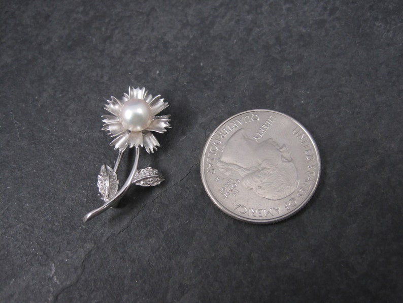 Vintage 14K Pearl Diamond Flower Brooch