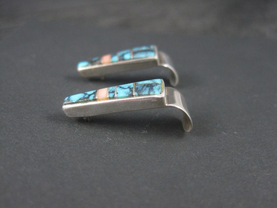 Zuni Turquoise Inlay Earrings Sterling - image 9