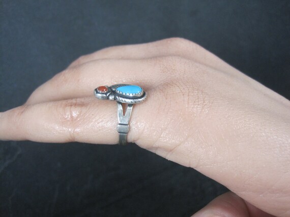 Southwestern Sterling Turquoise Coral Feather Ring - image 5