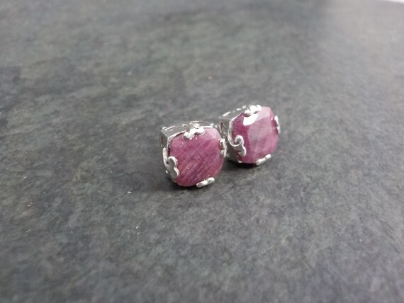 Ruby Stud Earrings Chunky Sterling Silver - image 3