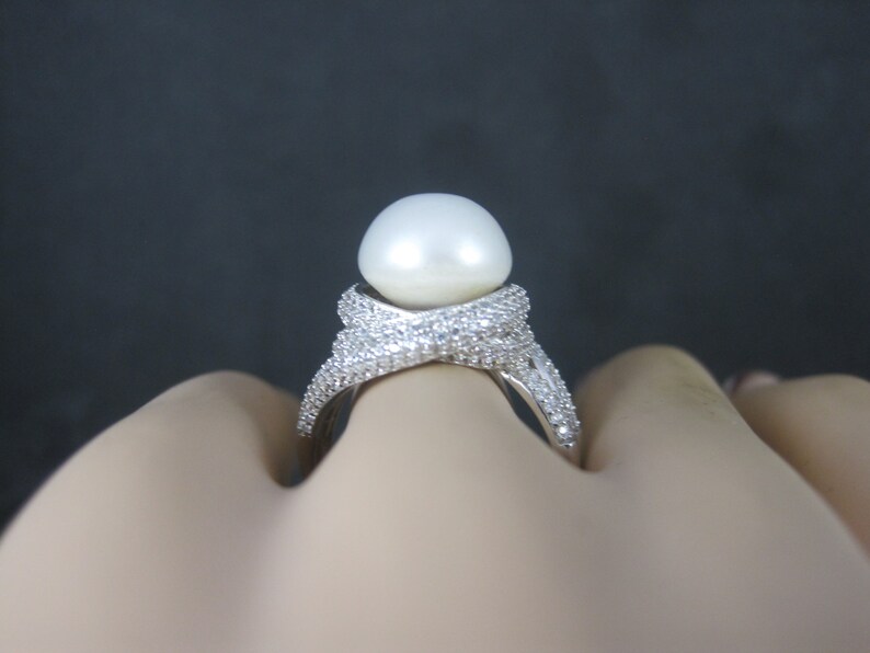 Estate Sterling Pearl Cz Ring Size 10