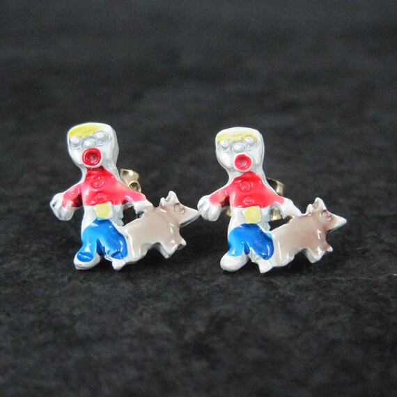 Vintage Gold Filled Enamel Mr Bill and Spot Earri… - image 1