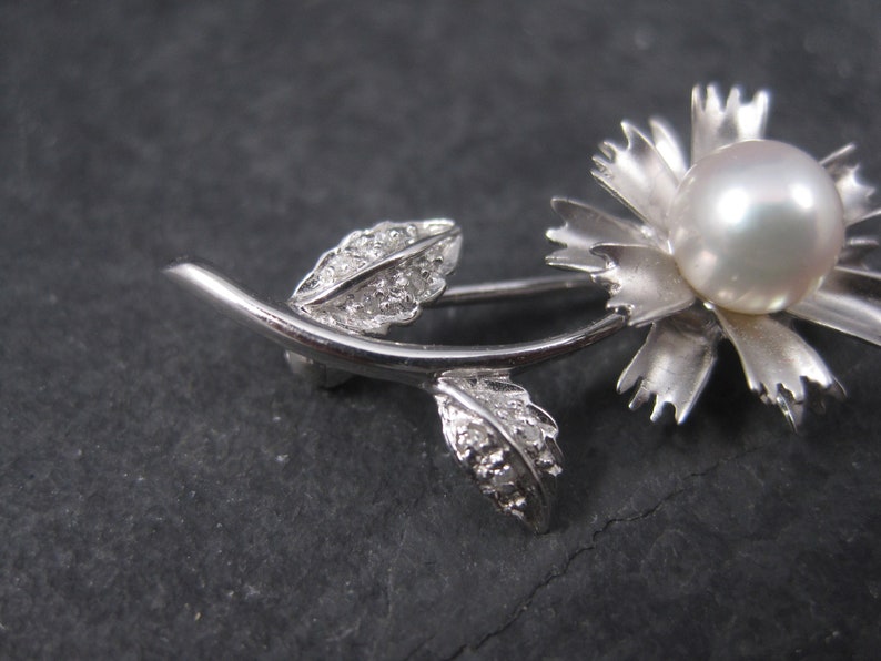 Vintage 14K Pearl Diamond Flower Brooch