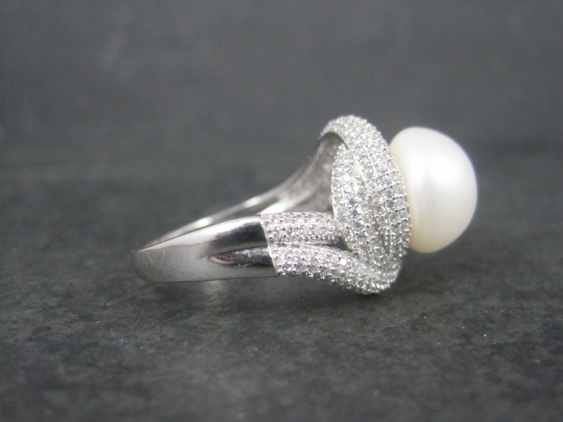 Estate Sterling Pearl Cz Ring Size 10