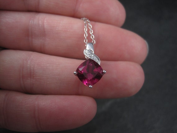 Retro 90s Sterling Synthetic Pink Sapphire Pendant - image 4