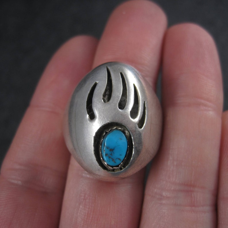 Navajo Sterling Shadowbox Turquoise Bear Paw Ring Size 11