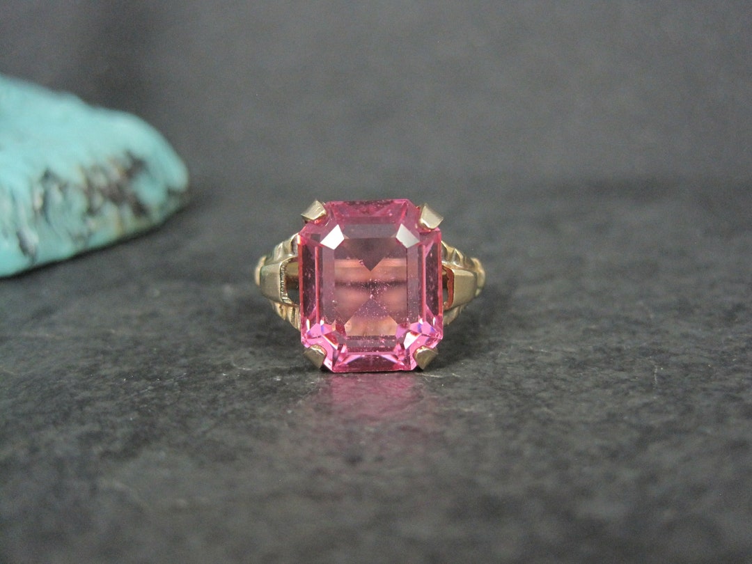 Antique Gold Filled Pink Glass Ring Sizes 5&6 New Old Stock Etsy