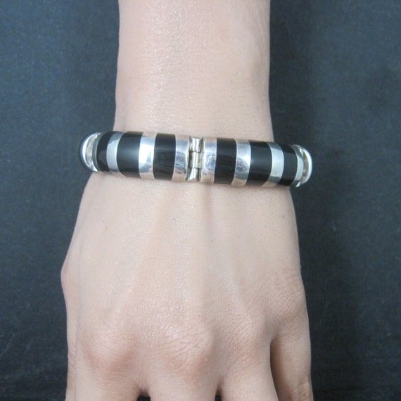 Mexican Sterling Onyx Inlay Bracelet 6.75 Inches - image 1