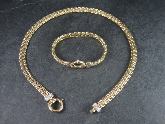 Chunky Estate Italian 14K Diamond Necklace Bracele