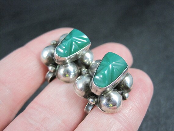 Vintage Mexican Silver Green Onyx Mask Earrings S… - image 3