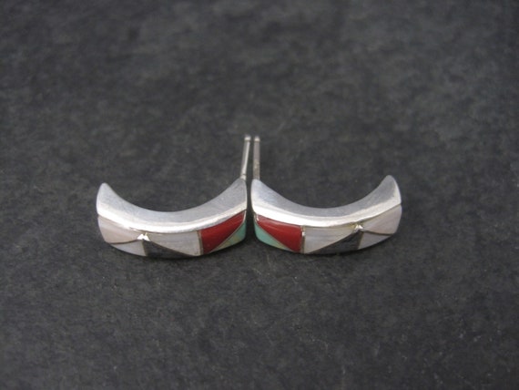 Vintage Southwestern Sterling Inlay Earrings - image 3