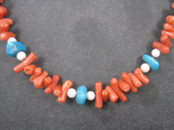 Vintage Chinese Export Coral Turquoise Necklace 3… - image 3