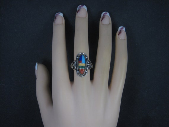 Southwestern Sterling Inlay Ring New Old Stock - image 5