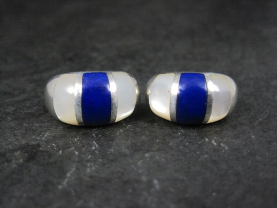 Sterling Mother of Pearl Lapis Lazuli Inlay Earri… - image 4