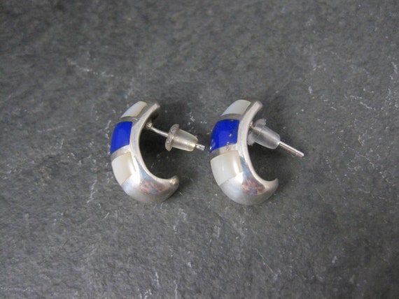 Sterling Mother of Pearl Lapis Lazuli Inlay Earri… - image 3