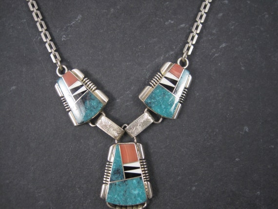 Vintage Navajo Turquoise Inlay Necklace John Char… - image 5