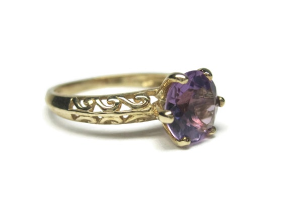 90s Vintage 10K Filigree Amethyst Solitaire Ring … - image 4